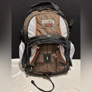 Roots Canada Embroidered Backpack Black Brown Gray Orange Zip Pockets